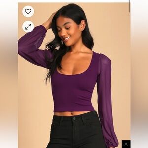 Free Peoople Plum Purple Balloon Sleeve Crop Top